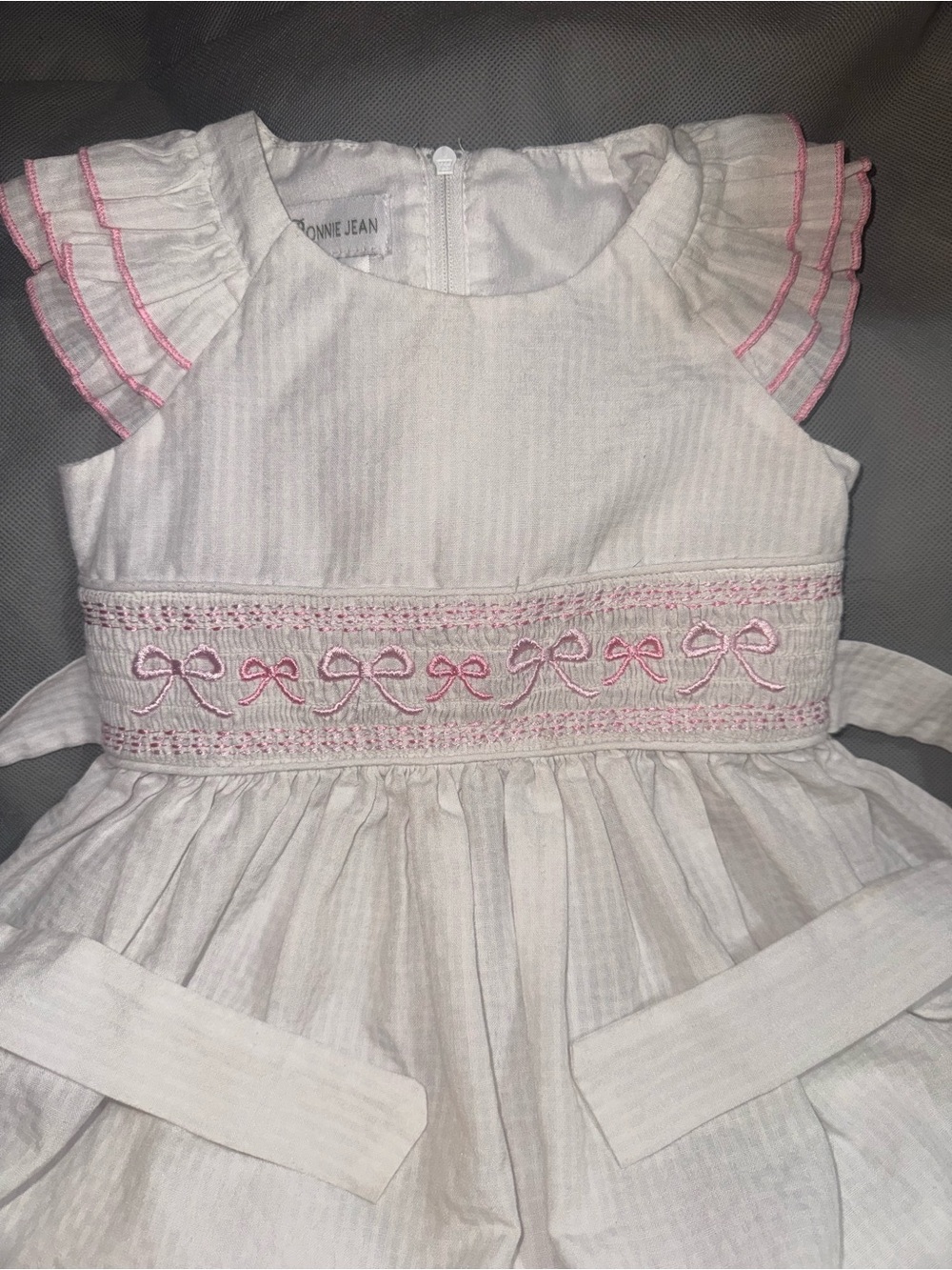 Bonnie Jean Darcy Smocked White & Pink Bow Dress - Size 2T (Perfect Condition)